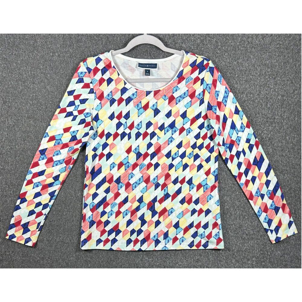 Karen Scott Multicolor Geometric Print Long Sleeve Top - Size S